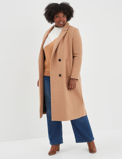 Manteau long double boutonnage taupe femme grande taille