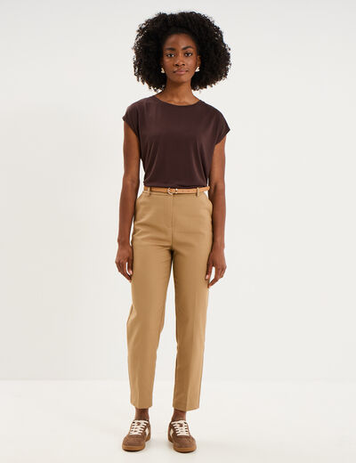 Pantalon chino ceinture amovible beige femme
