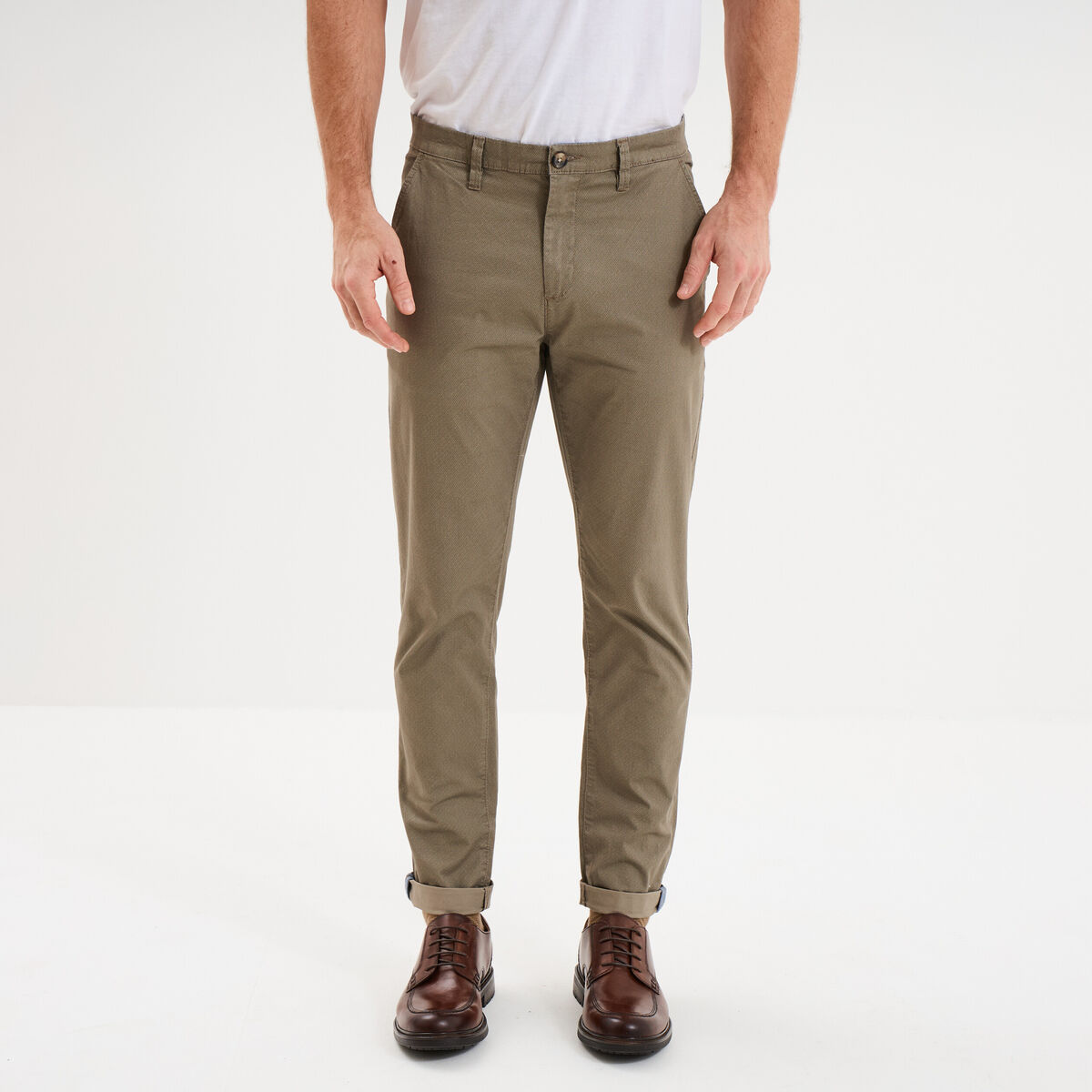 Pantalon chino slim stretch vert olive homme