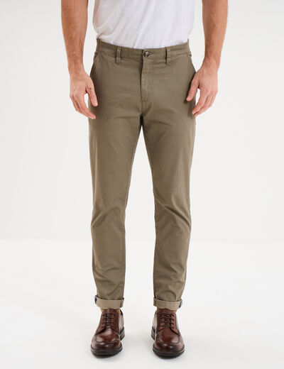 Pantalon chino slim stretch vert olive homme