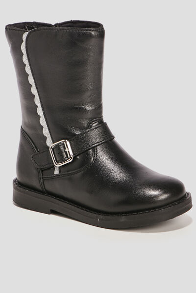 Bottes zippées en cuir noir fille