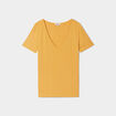 T-shirt col en V côtelé jaune moutarde femme