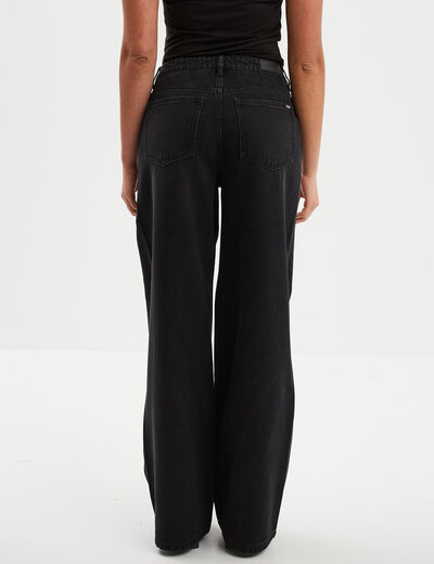 Jeans extra wide leg taille haute denim noir femme