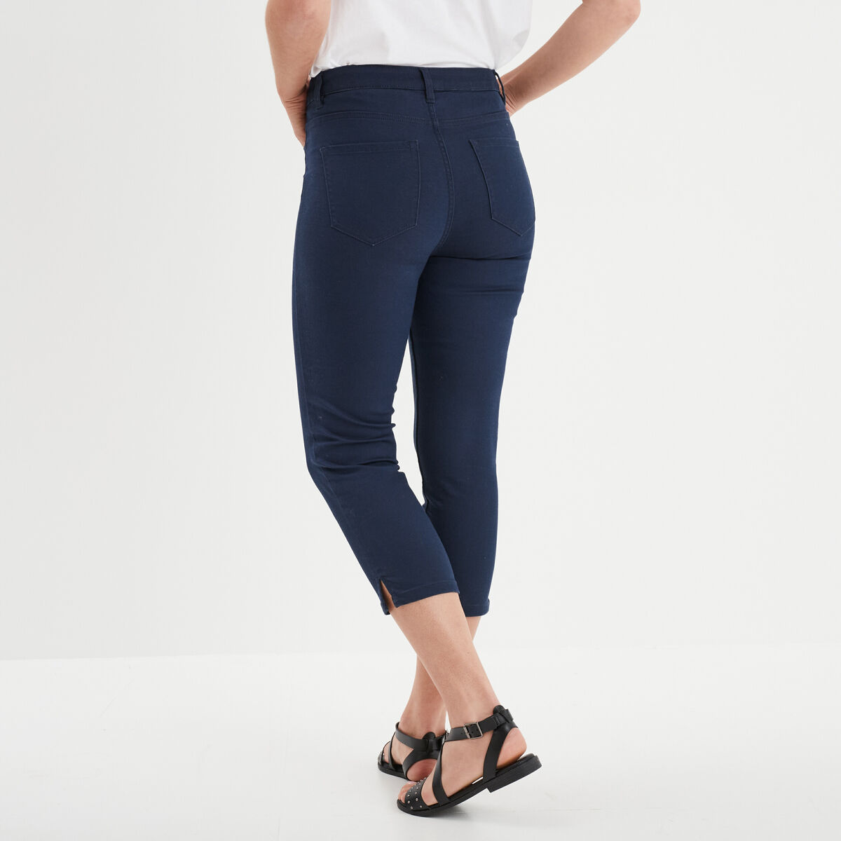 Pantacourt slim 5 poches bleu marine femme