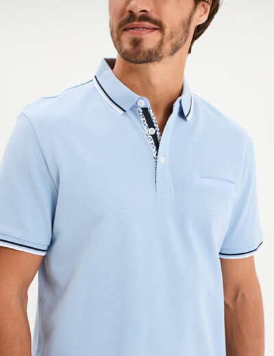 Polo piqu&eacute; manches courtes coton bleu ciel homme