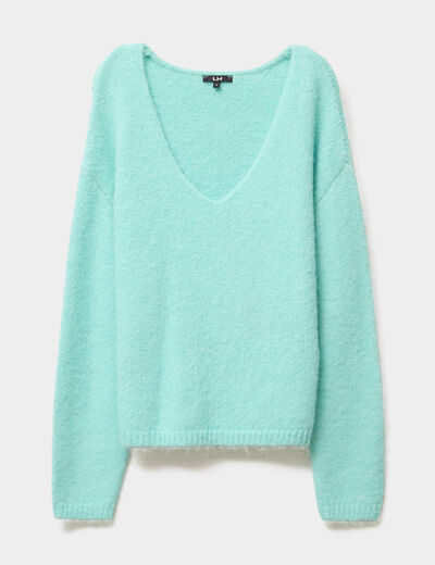 Pull col en V manches longues vert femme