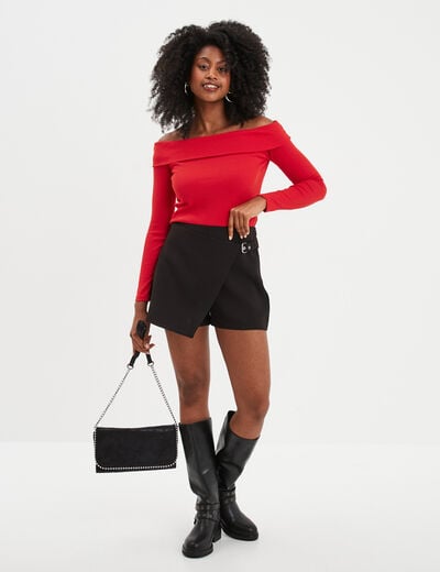 Jupe-short portefeuille noir femme