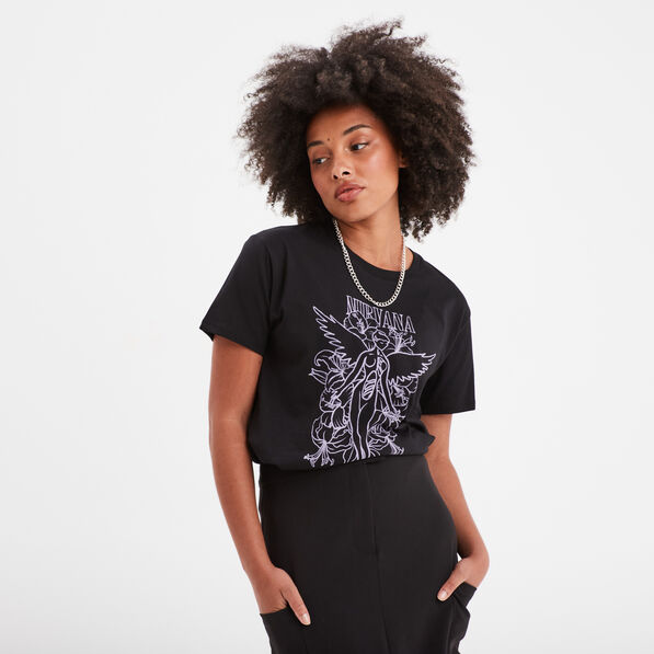 t shirt manches courtes coton nirvana noir femme T-shirt manches courtes coton Nirvana noir femme
