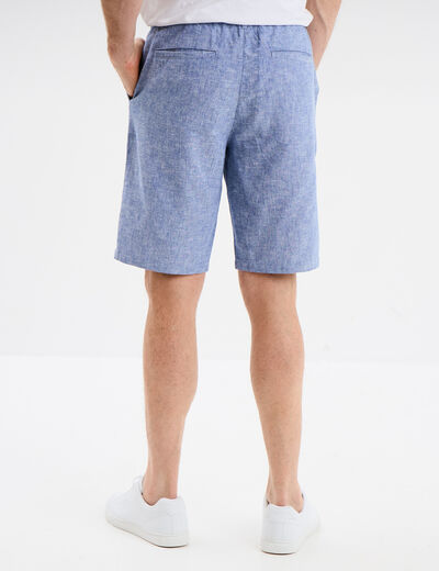 Bermuda chino à coulisse lin mélangé bleu homme