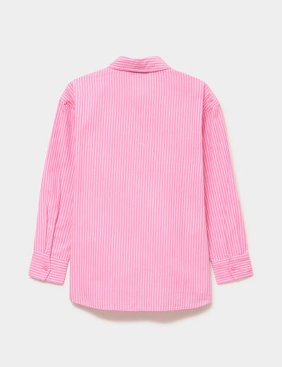 Chemise droite manches longues coton rose fille