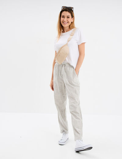 Pantalon cigarette coton élastiqué blanc femme