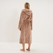 Peignoir effet velours &agrave; capuche beige femme