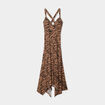 Robe longue évasée asymétrique camel femme