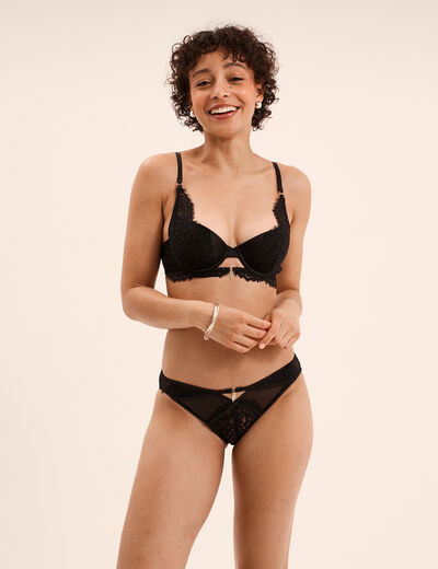 Soutien-gorge foulard dentelle et strass noir femme