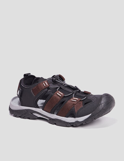 Sandales à scratch et lacets élastiqués marron homme