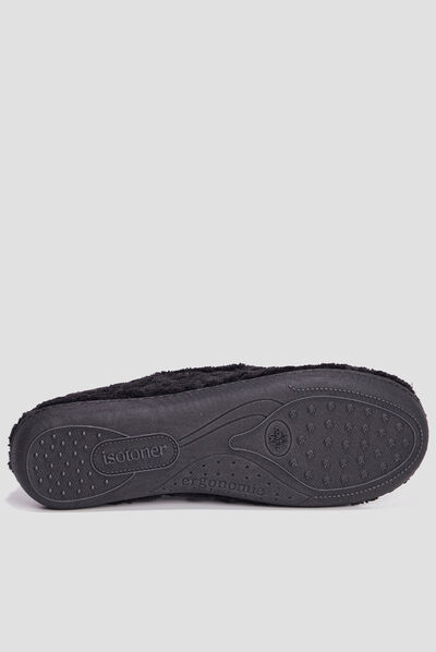 Chaussons charentaises fourrure Isotoner noir femme