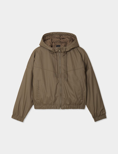 Blouson à capuche court vert kaki femme