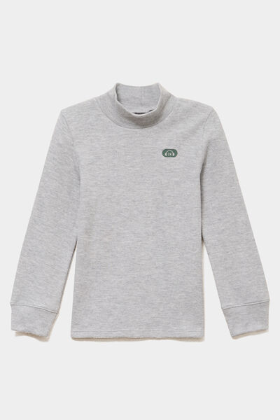 T-shirt col montant manches longues gris clair gar&ccedil;on