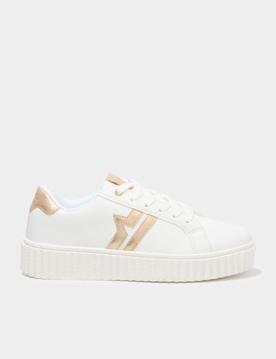 Tennis basses &agrave; lacets semelles &eacute;paisse blanc femme