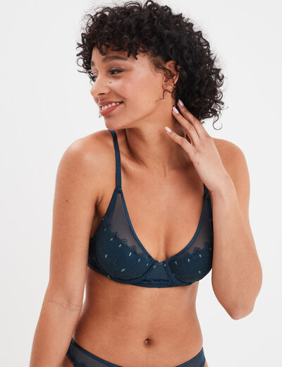 Soutien-gorge emboîtant paddé dentelle bleu canard femme