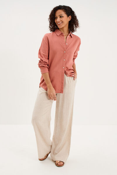 Chemise oversize lin m&eacute;lang&eacute; terracotta femme