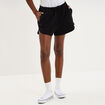 Short droit effet gaufr&eacute; coton noir femme