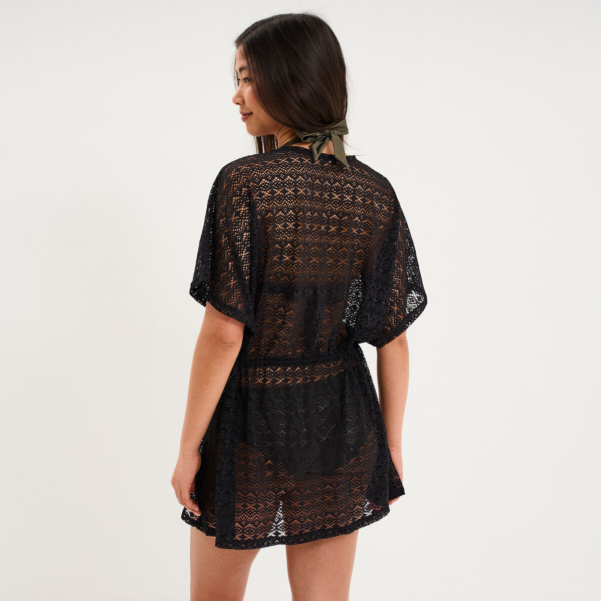 Robe de plage dentelle noir femme