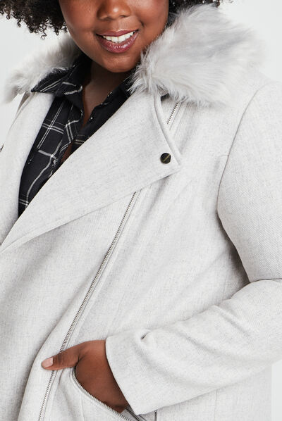 Manteau droit mi-long gris femme grande taille