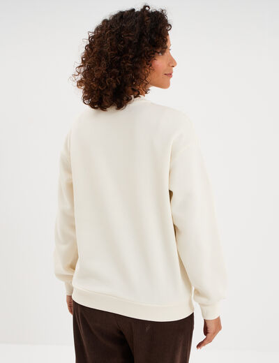 Sweat col rond manches longues Stitch ivoire femme