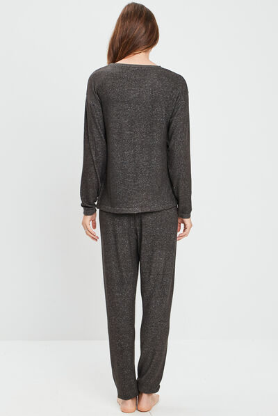 Ensemble pyjama 2 pièces gris foncé femme