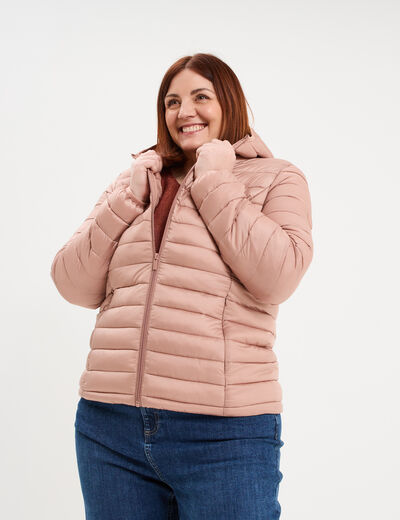 Doudoune d&eacute;perlante l&eacute;g&egrave;re &agrave; capuche vieux rose femme grande taille