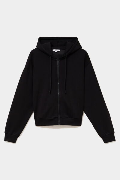 Sweat zipp&eacute; &agrave; capuche noir femme