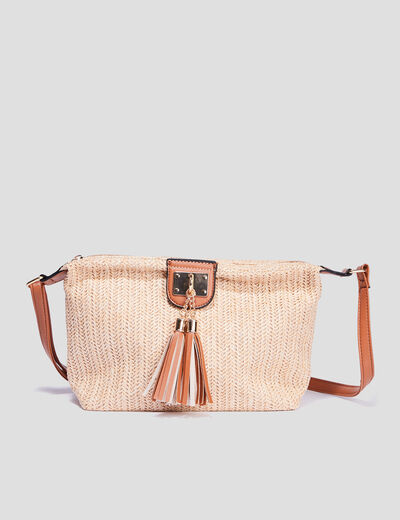 Sac bandoulière aspect tressé marron cognac femme