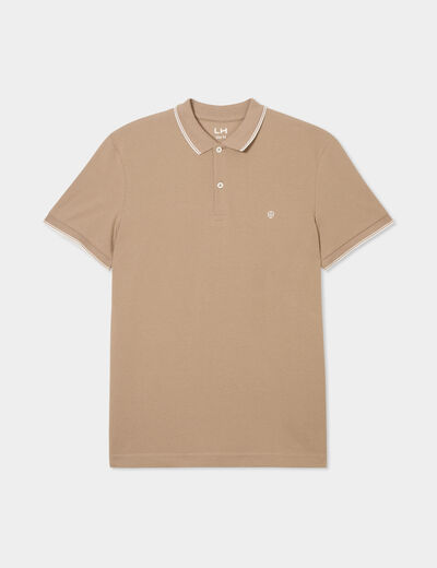 Polo manches courtes bords contrastés taupe homme