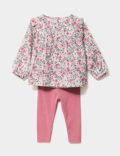 Ensemble 2 pièces blouse et legging creme bébé fille