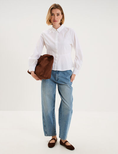 Blouse peplum manches longues blanc femme