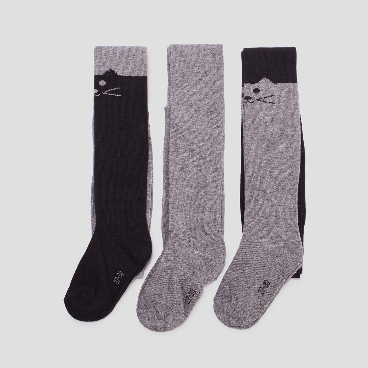 Lot 3 collants coton détail chat gris fille