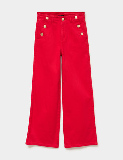 Pantalon cropped large &agrave; pont rouge femme