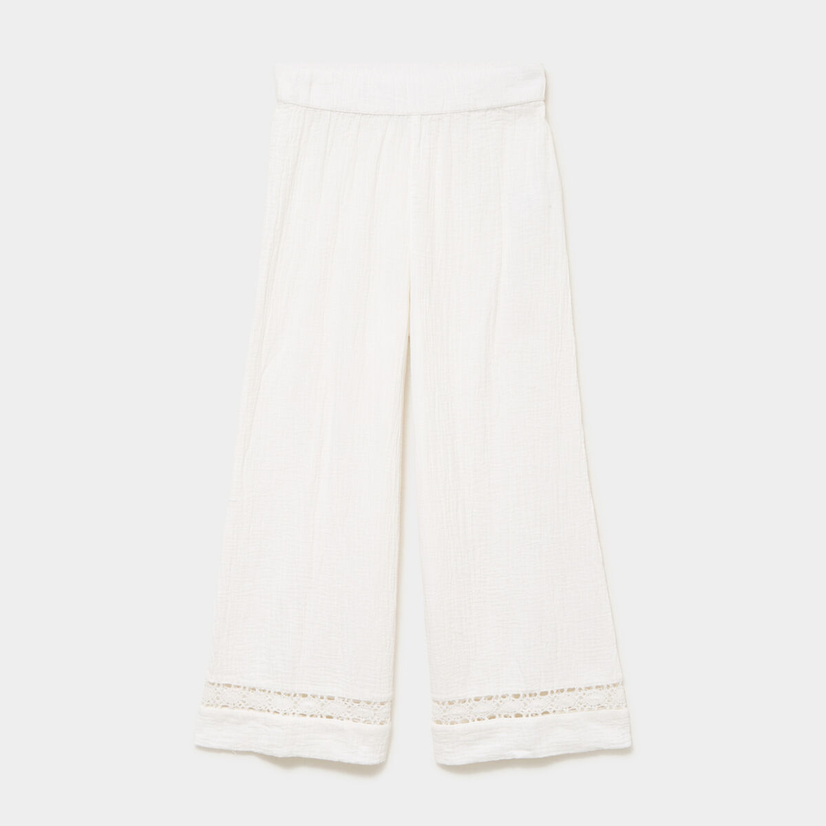 Pantalon large &eacute;lastiqu&eacute;e gaze coton blanc femme