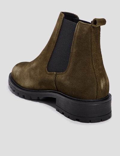 Bottines chelsea en cuir vert kaki femme