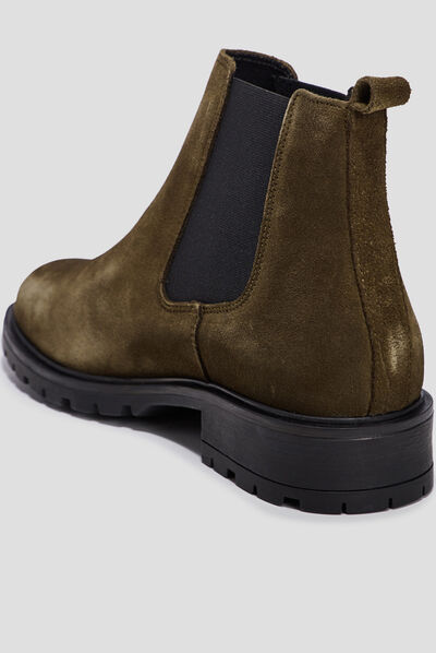 Bottines chelsea en cuir vert kaki femme