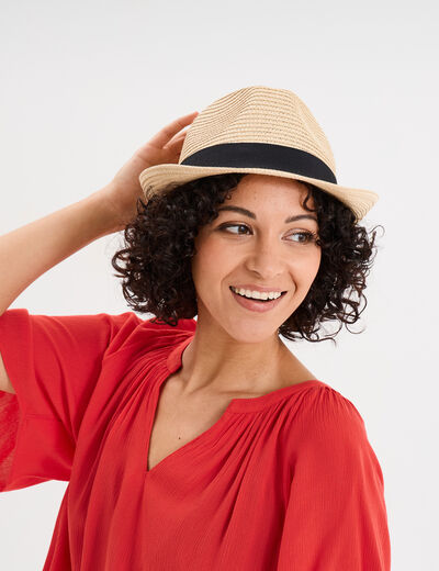 Chapeau trilby tressé sable femme