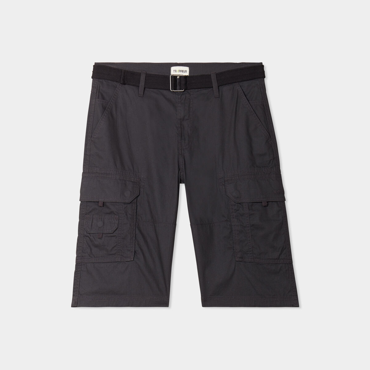 Bermuda cargo c&ocirc;tel&eacute; coton ceintur&eacute; gris fonc&eacute; homme