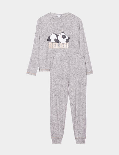 Ensemble pyjama pantalon resserré panda gris clair fille