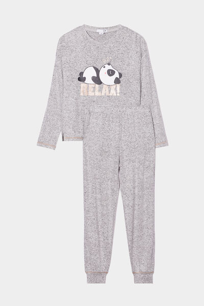 Ensemble pyjama pantalon resserré panda gris clair fille
