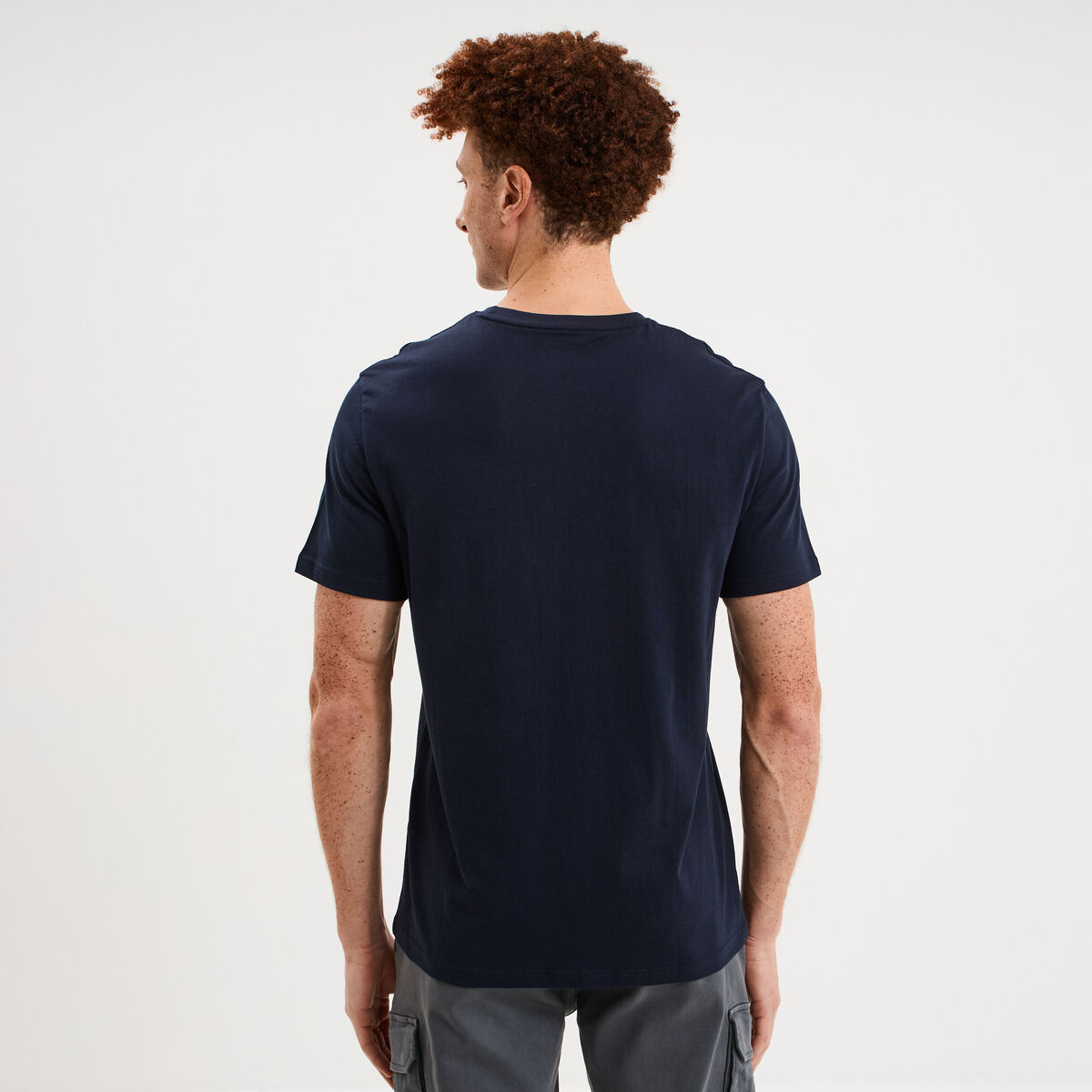T-shirt col rond manches courtes coton bleu marine homme