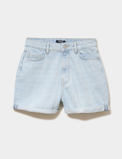 Short mom en jean 5 poches denim bleach femme