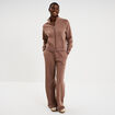 Sweat zipp&eacute; molleton col montant marron cognac femme