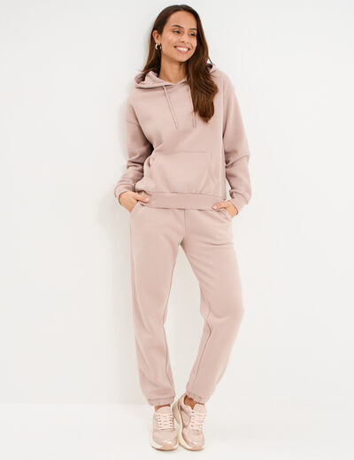 Pantalon jogging droit molleton marron clair femme