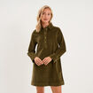Robe droite velours col chemise vert kaki femme